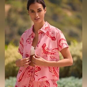 FARM RIO Lobsters Printed Linen-Blend Shirt Size Small